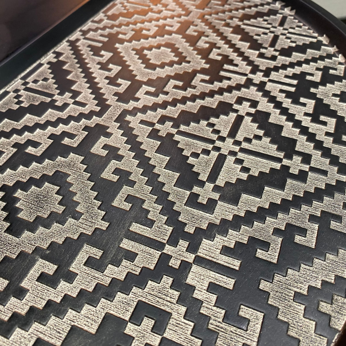 Nills Furniture Design Motif Side Table with intricate carved wooden design, showcasing a stylish and functional display piece.
