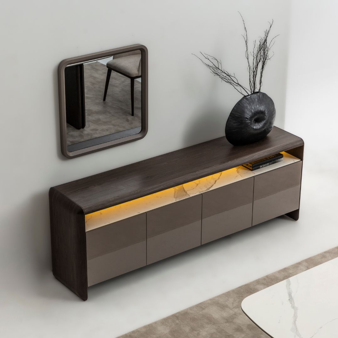 MESSONI Orca sideboard or console table with sleek design, featuring a smooth surface and modern storage compartments.