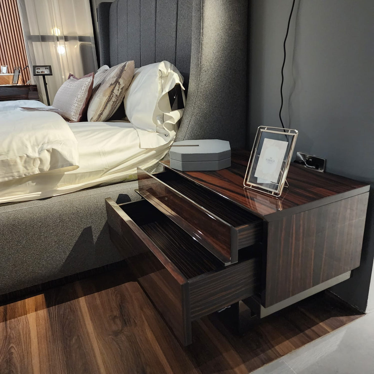 Display of Prada Elegant Bedroom Set by NILLS FURNITURE DESIGN, featuring a stylish bed, nightstands, and bedroom decor.