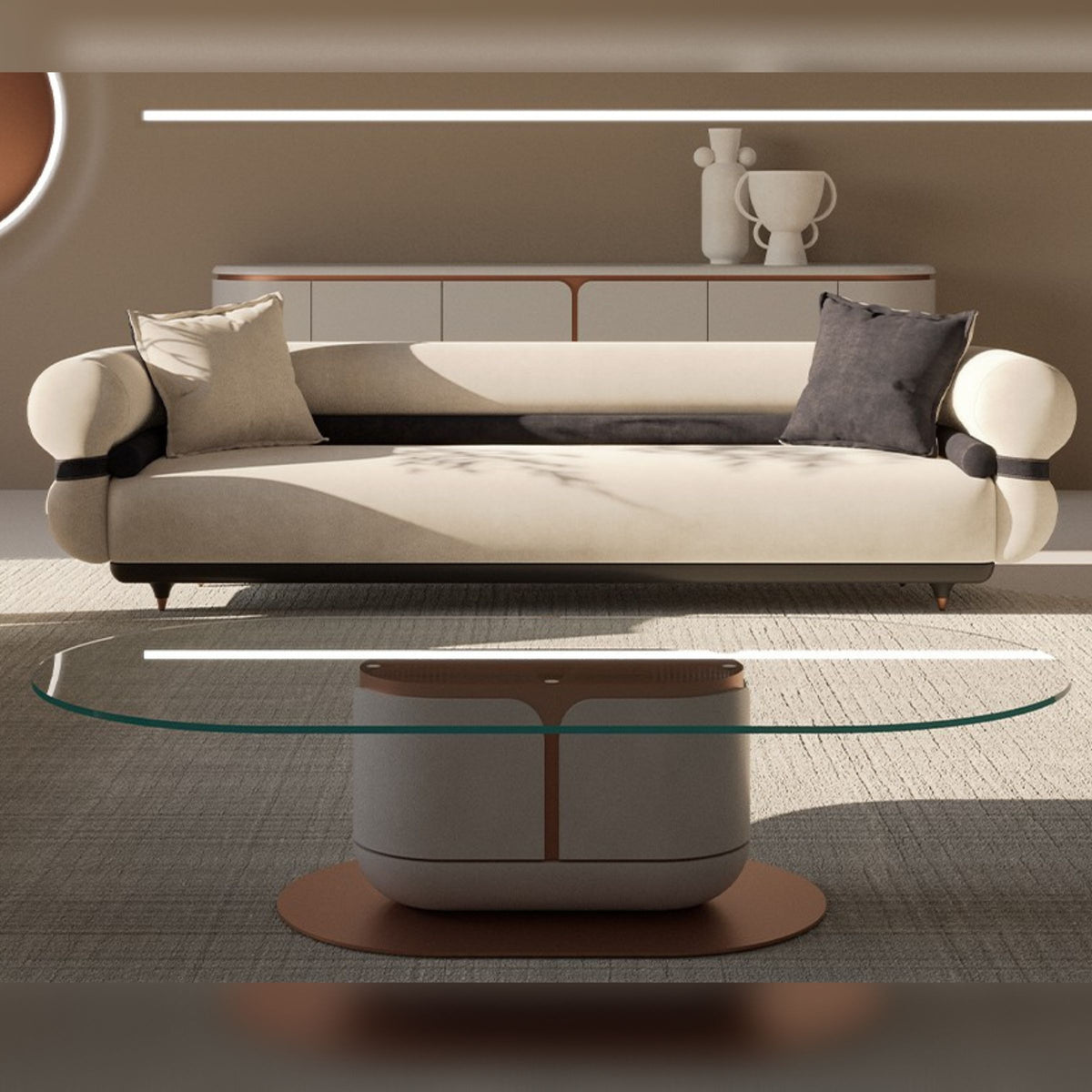 Modern LODA Furniture Tulip Coffee Table with sleek round design and smooth surface, displayed in a contemporary living room setting.