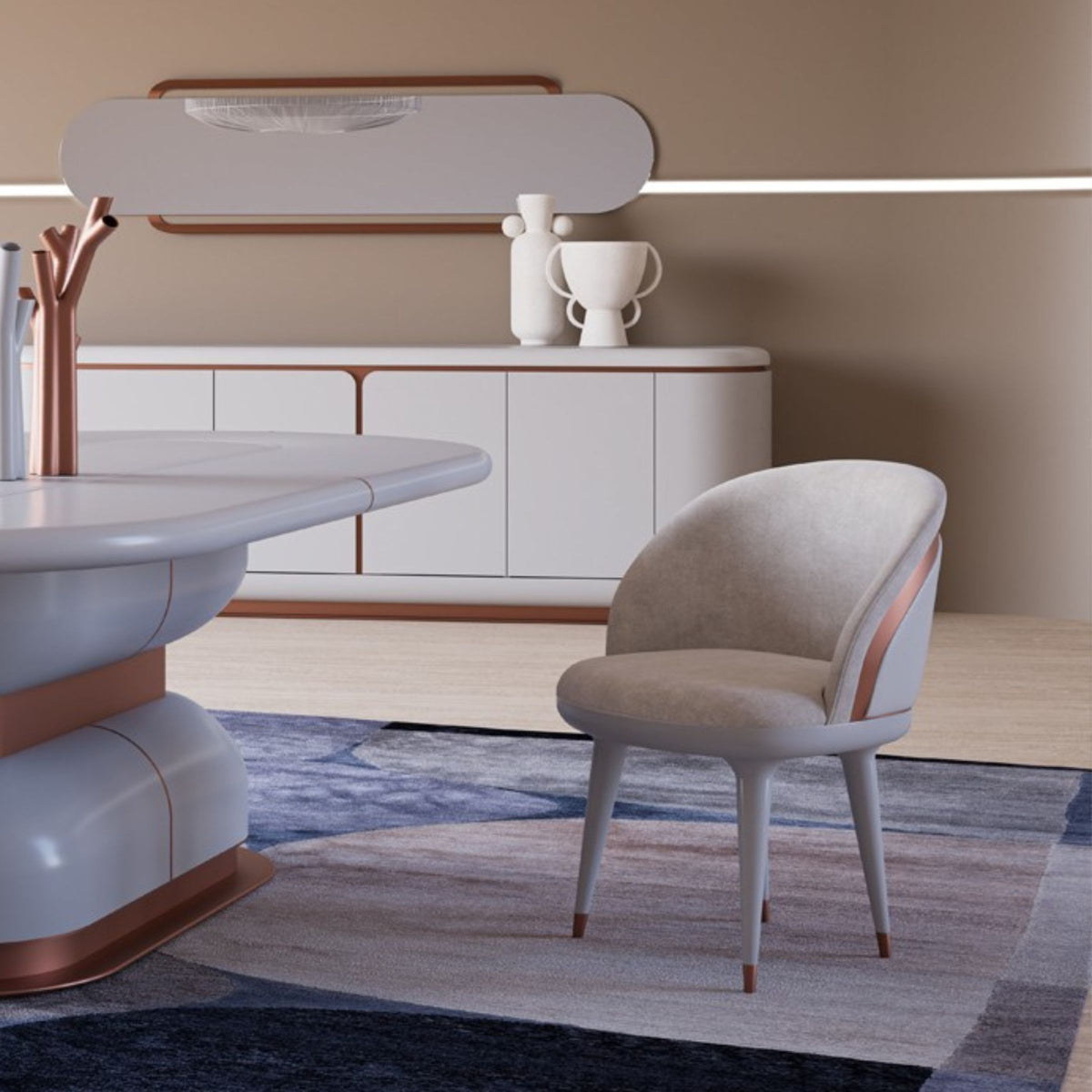 Loda Furniture Tulip Dining Chair SANTLP001 with curved seat and sleek metal legs, modern design for dining room.