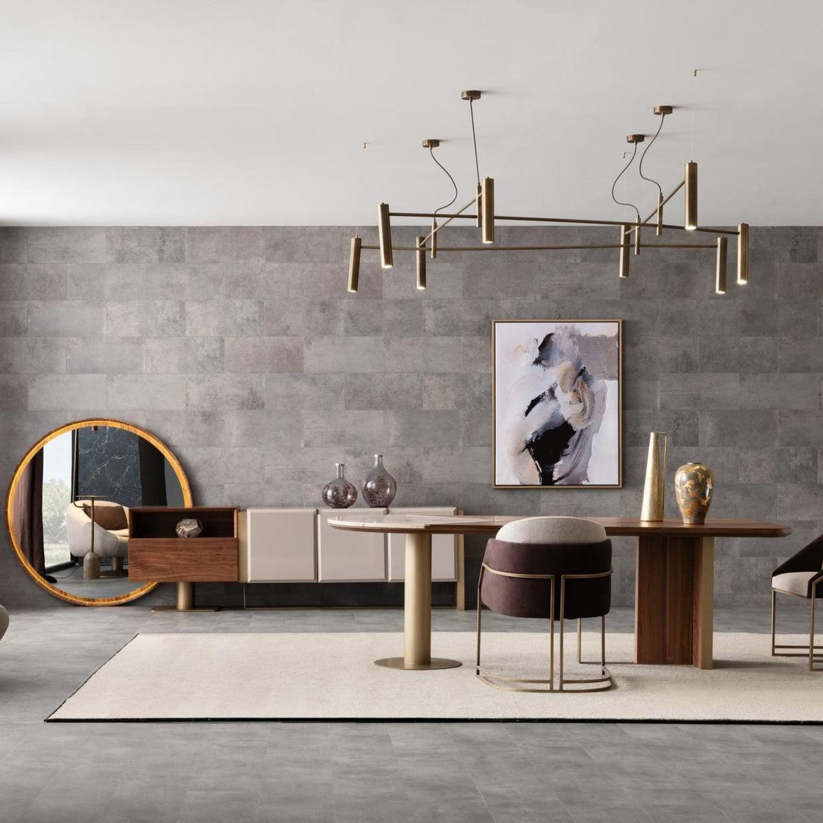 Display image of ORIX Wagon Dining Table in a showroom setting, showcasing the wooden tabletop and sturdy metal legs.