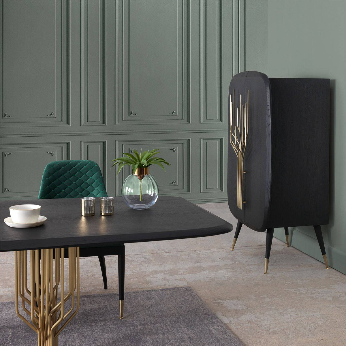 Display of the LODA Furniture Bug-240 dining table, showcasing its wooden surface and modern design style.
