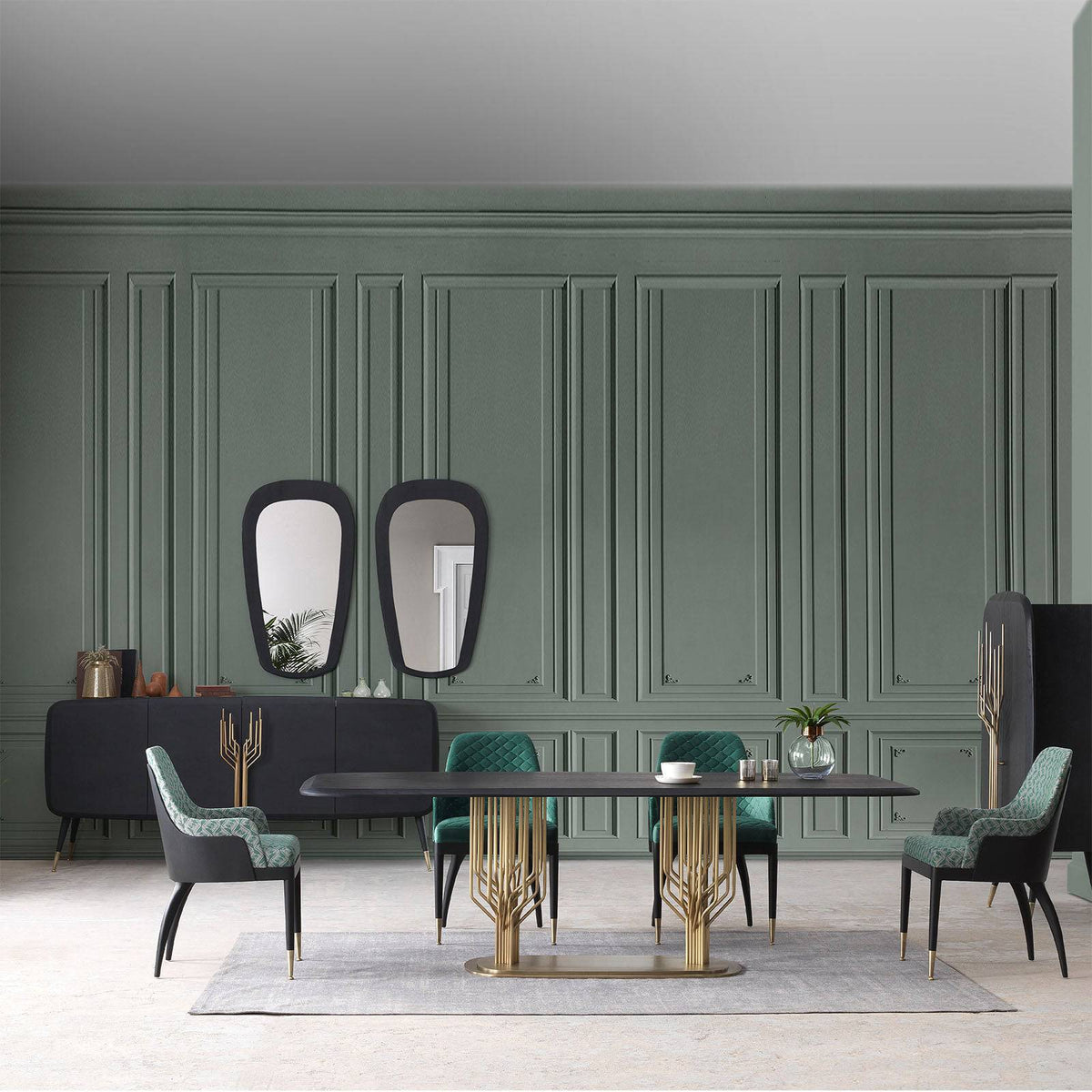 Display image of LODA Furniture Bug-240 dining table, showcasing its sleek wooden top and sturdy metal legs for modern dining spaces.