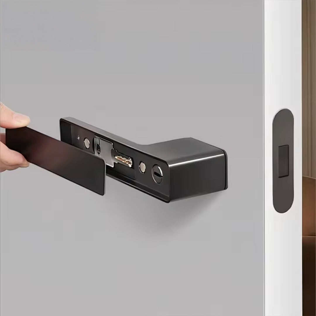 BEACON double door handle with keys and matching magnetic lock body MFC60, grey finish, 2-in-1 door handle set with lock.