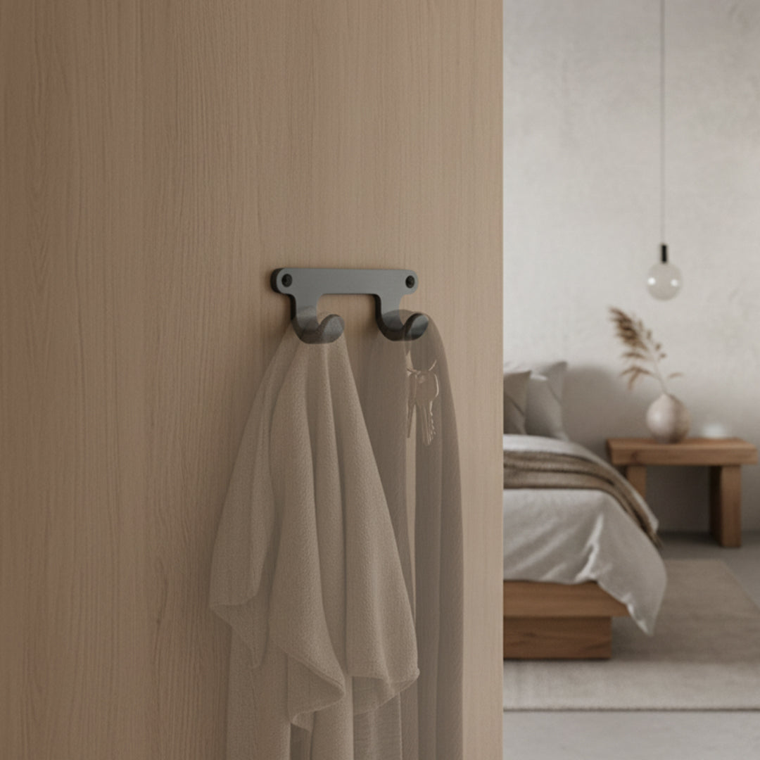 Double Hanger 7607-Double by BEACON, metal hanger with two hooks for versatile clothing and accessory organization.