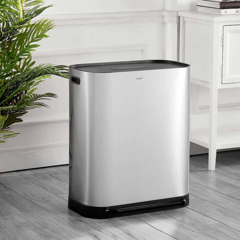 BEACON dual-compartment bathroom recycle bin with soft-close lids, 2x30L capacity, modern bathroom accessories design.