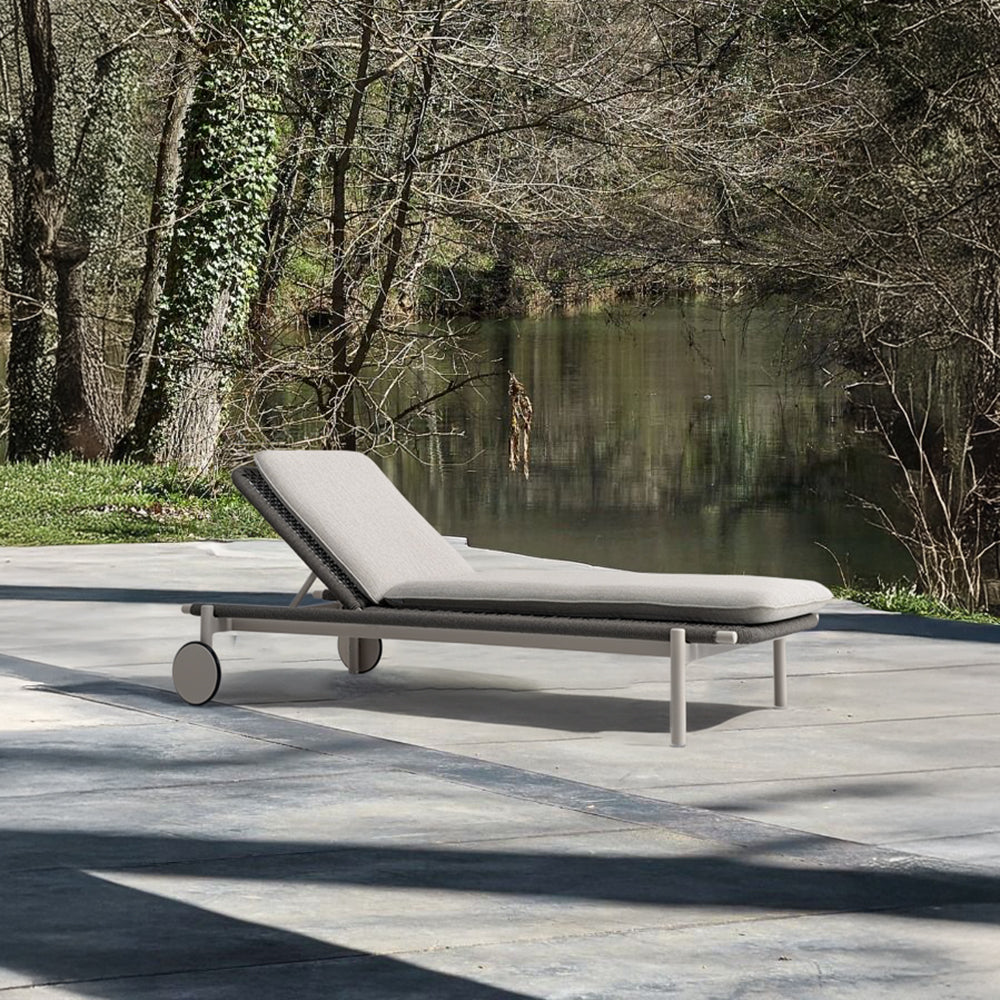 BEACON Dublin sunbed with wheels, stylish outdoor sunlounger with adjustable backrest and durable frame, ideal for relaxing outdoors.