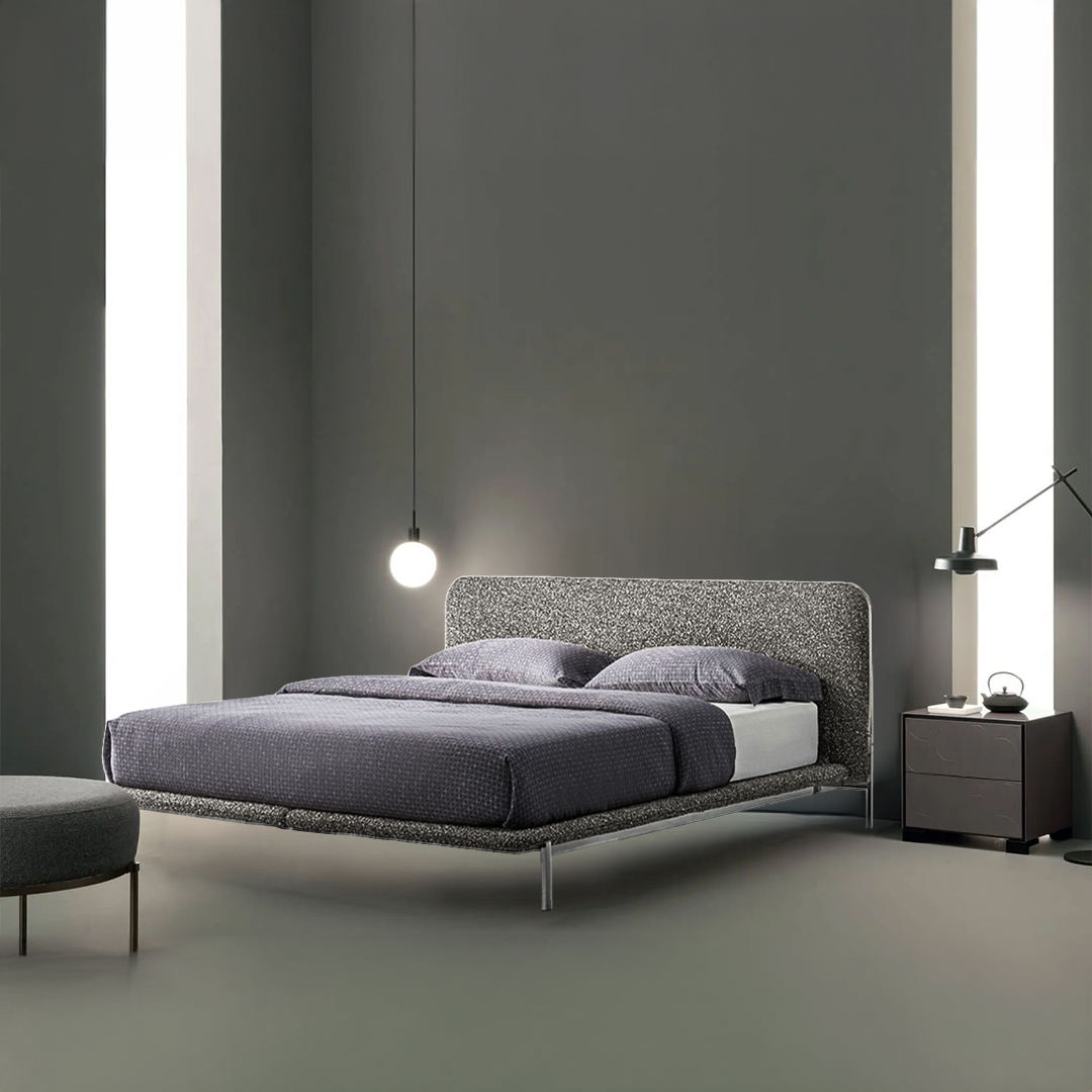 Display of the Duke King Size Bed by BEACON, showcasing the wooden bed frame with a headboard and sturdy construction.