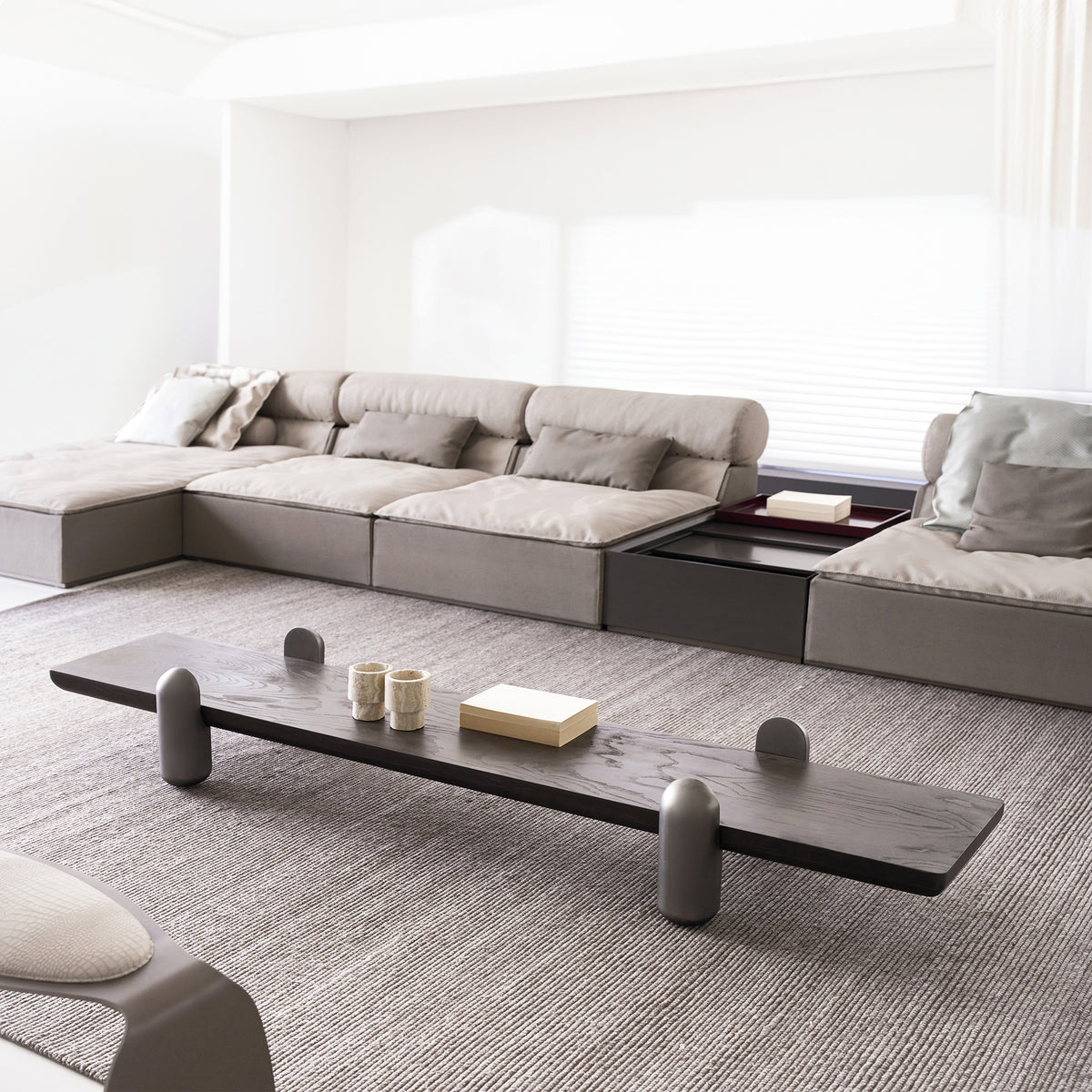 Modern Ebarza coffee table by BEACON with a sleek design, featuring a wooden top and metal legs, perfect for living room decor.