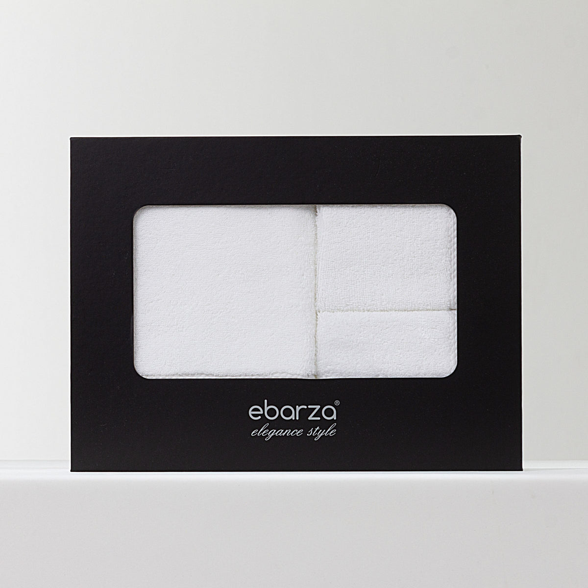 Set of ebarza Dobby Border Towels by BEACON, featuring textured borders and soft fabric, perfect for bathroom use.