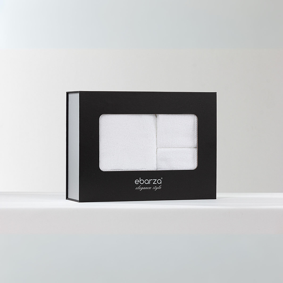 Set of ebarza Dobby Border Towels by BEACON, featuring a stylish border design in soft, absorbent fabric for bathroom use.