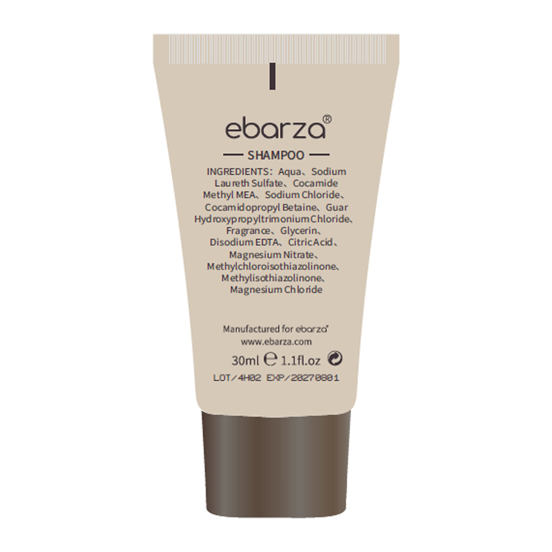 Ebarza Grapefruit Shampoo 30ml bottle by BEACON, featuring a clear container with pink grapefruit imagery and shampoo label.