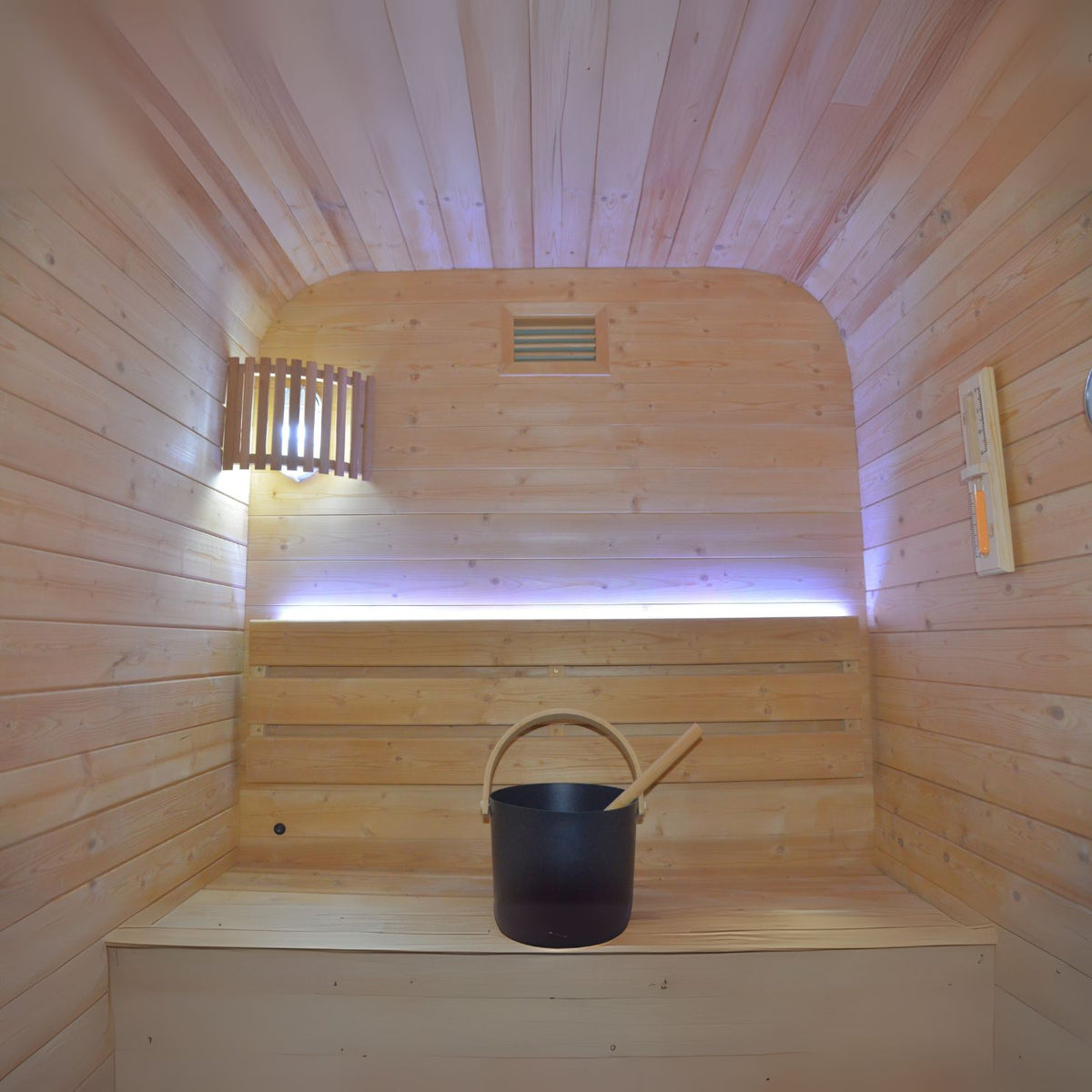 BEACON EBARZA Indoor/Outdoor Sauna Room LM-BR200TD, compact and modern sauna with glass door and wooden interior design