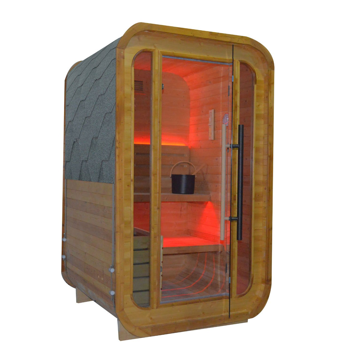 BEACON EBARZA Indoor/Outdoor Sauna Room LM-BR200TD with glass panels and wooden interior for relaxing sauna sessions