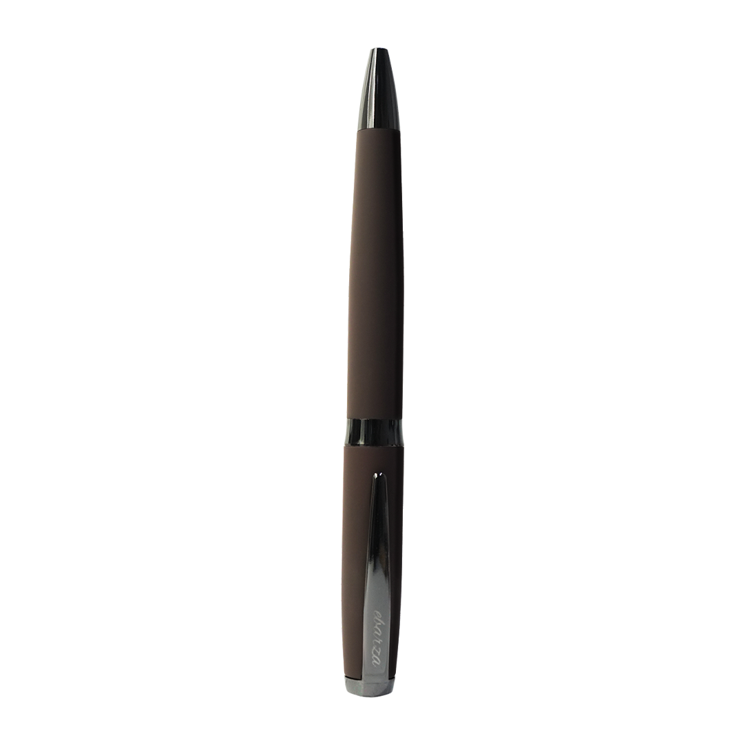 Brown Ebarza Pen by BEACON with model numbers B3618 and BZ2318, shown with close-up details and brown ink.