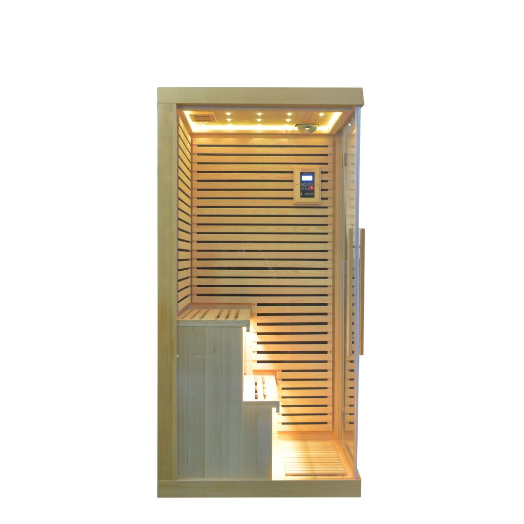 BEACON EBARZA Sauna Room LM-N02IR with glass door and wooden interior, designed for relaxing sauna sessions.