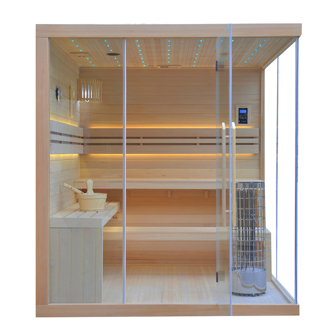 BEACON EBARZA SAUNA ROOM LM-T03B interior with wooden benches and steam feature for relaxing sauna experience