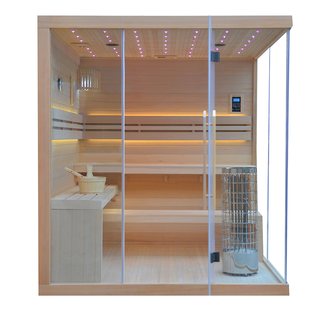 BEACON EBARZA sauna room LM-T03B with wooden interior and glass door for relaxing spa experience.