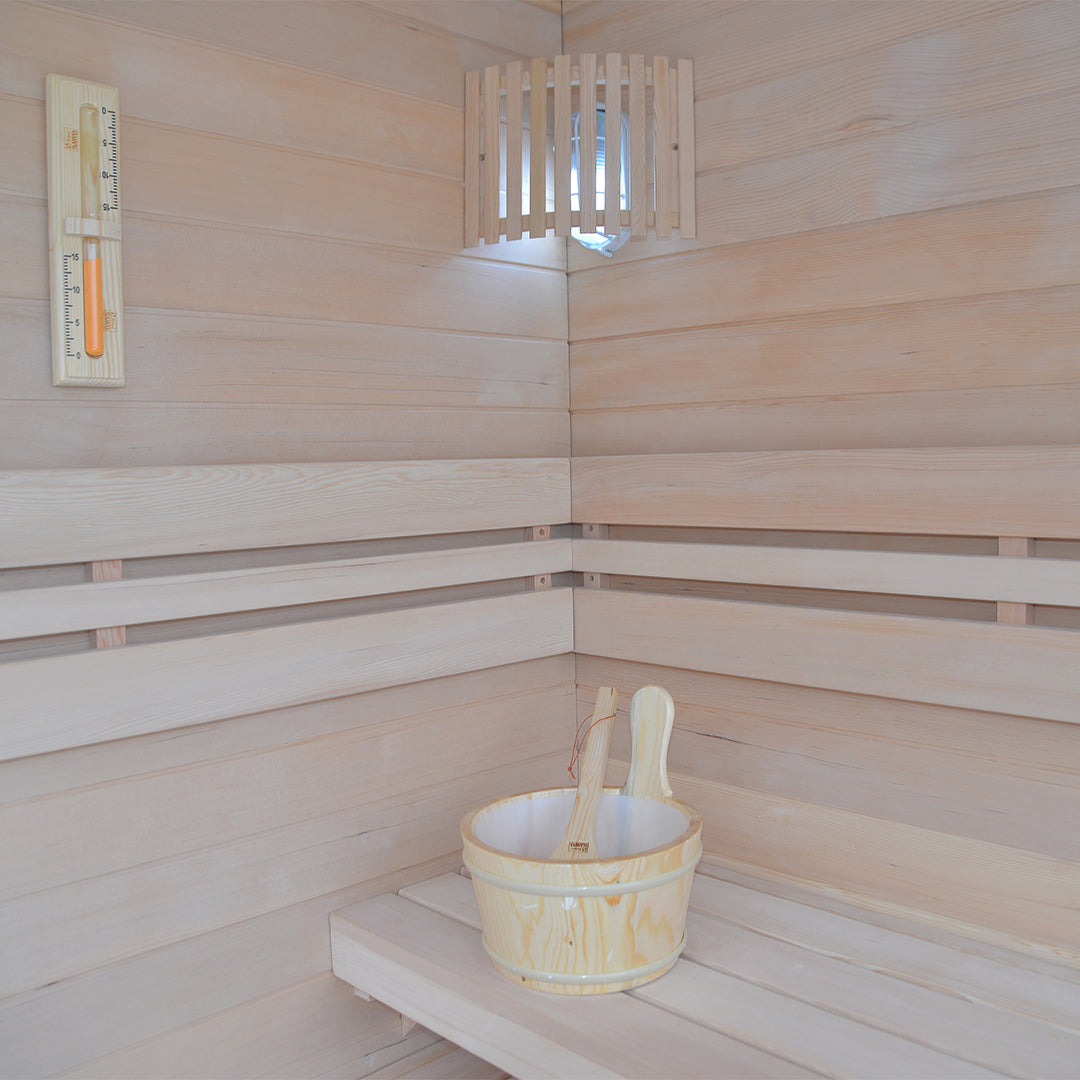 BEACON EBARZA Sauna Room LM-T03B with wooden interior and glass door, designed for home wellness and relaxation.