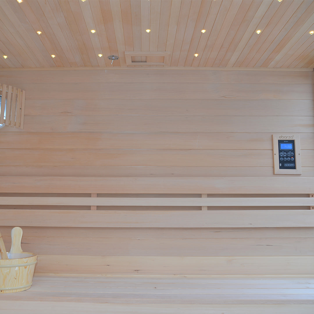 BEACON EBARZA Sauna Room LM-T03B with wooden interior and glass door, designed for home wellness and relaxation.