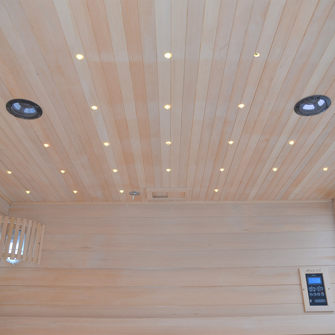BEACON EBARZA sauna room LM-T03B with wooden interior and glass door, designed for home relaxation and wellness.