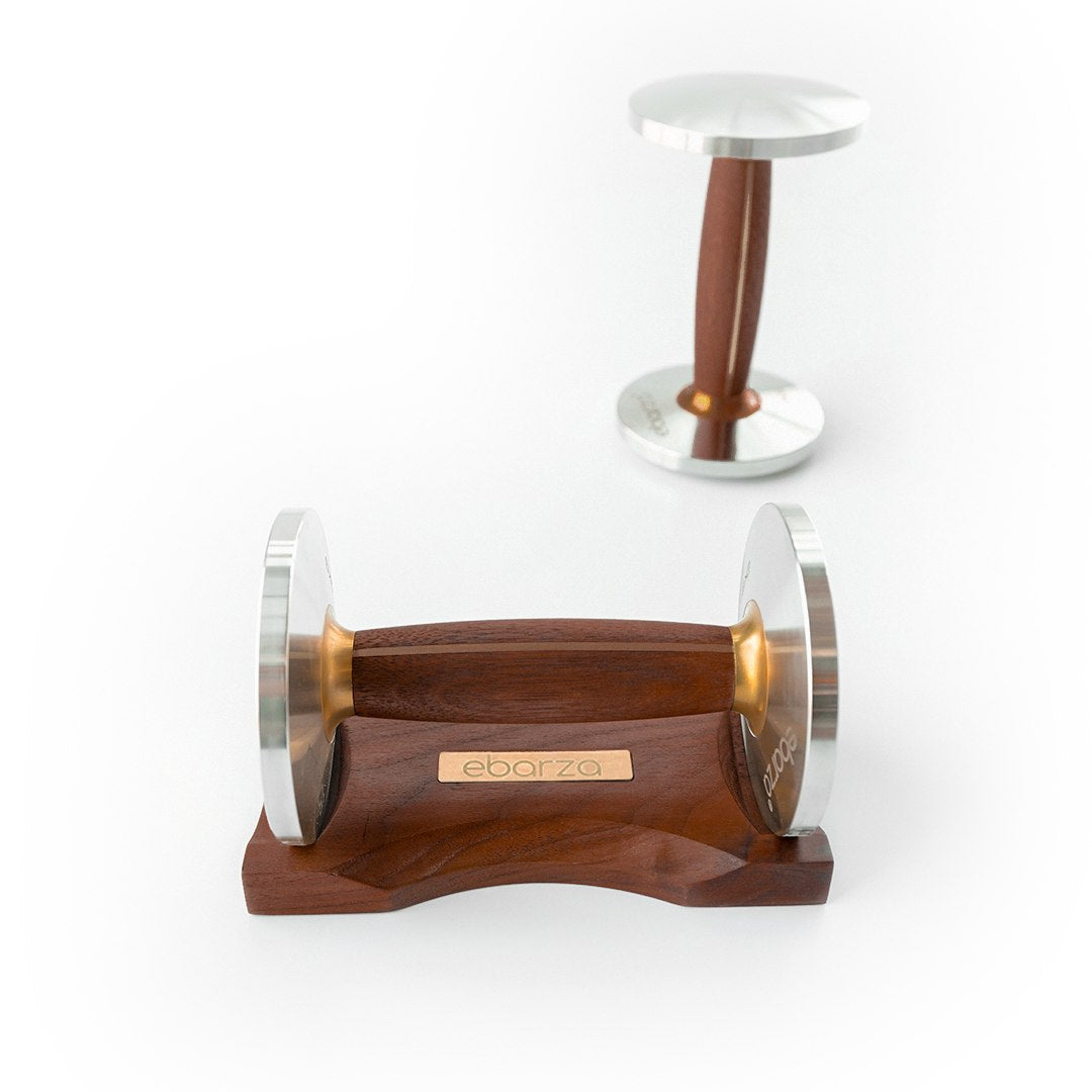 Stainless steel and walnut dumbbell tray for 1-5kg free weights, designed for organized home gym storage by BEACON.