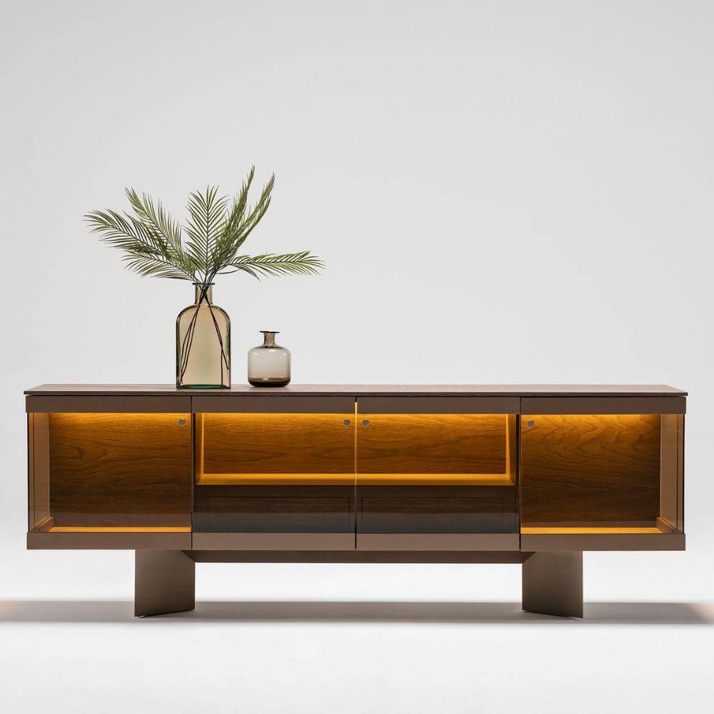 Edessa sideboard with glass display sections by HOMAGE KOLTUK, showcasing modern design and storage space.
