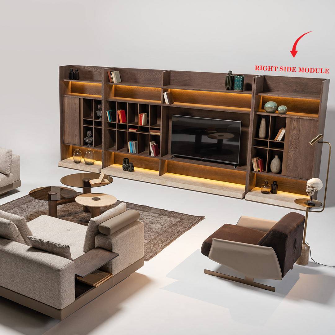 HOMAGE KOLTUK Edessa Wall Unit right bookshelf with TV storage and open shelving in modern wood finish.