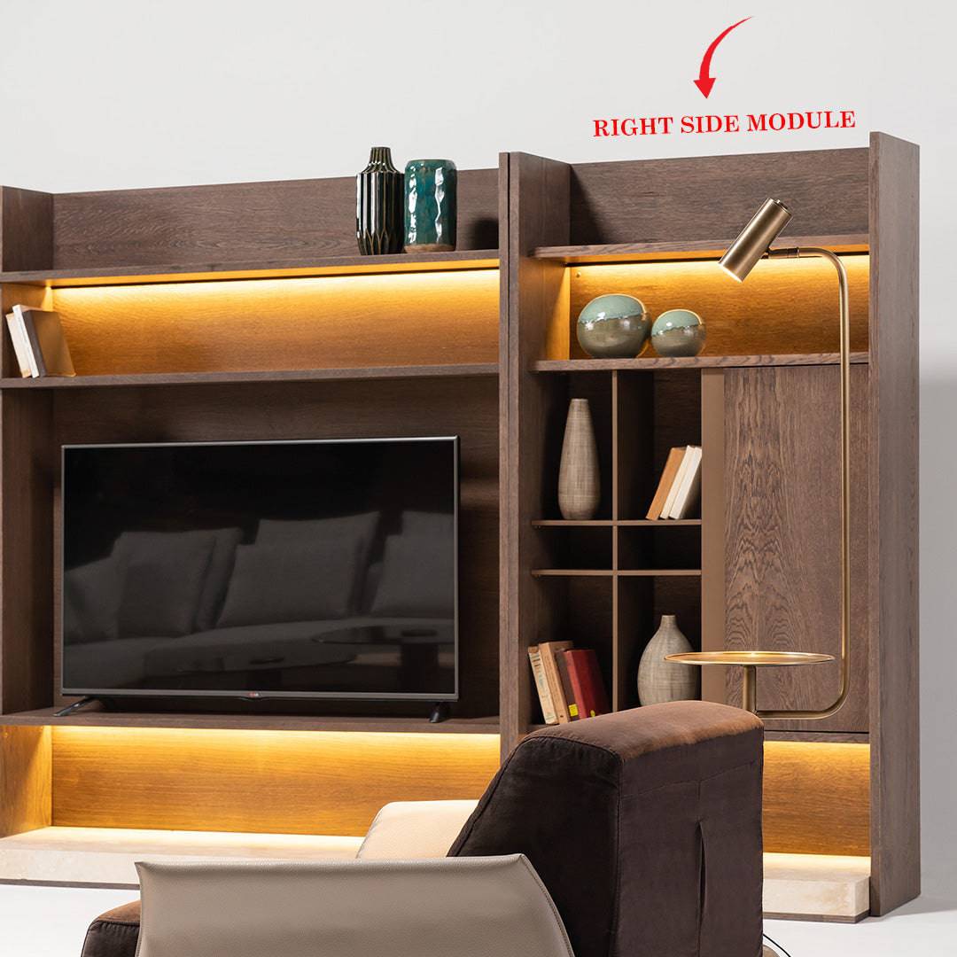 HOMAGE KOLTUK Edessa wall unit right bookshelf block for living room storage and display, featuring modern wooden design and compartments.