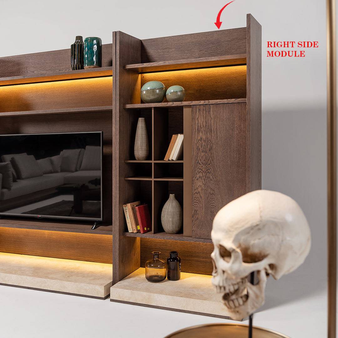 HOMAGE KOLTUK Edessa Wall Unit right bookshelf block, modern TV unit with storage, wood finish and sleek design.
