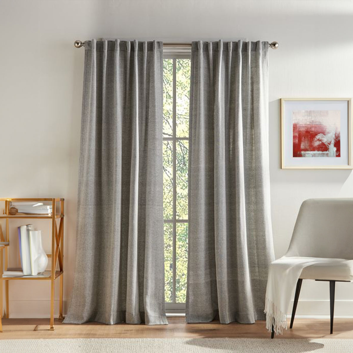 Elegant ROGER window curtain fabric in anthrazit, featuring stylish drapes from QJDG brand with intricate pattern details.