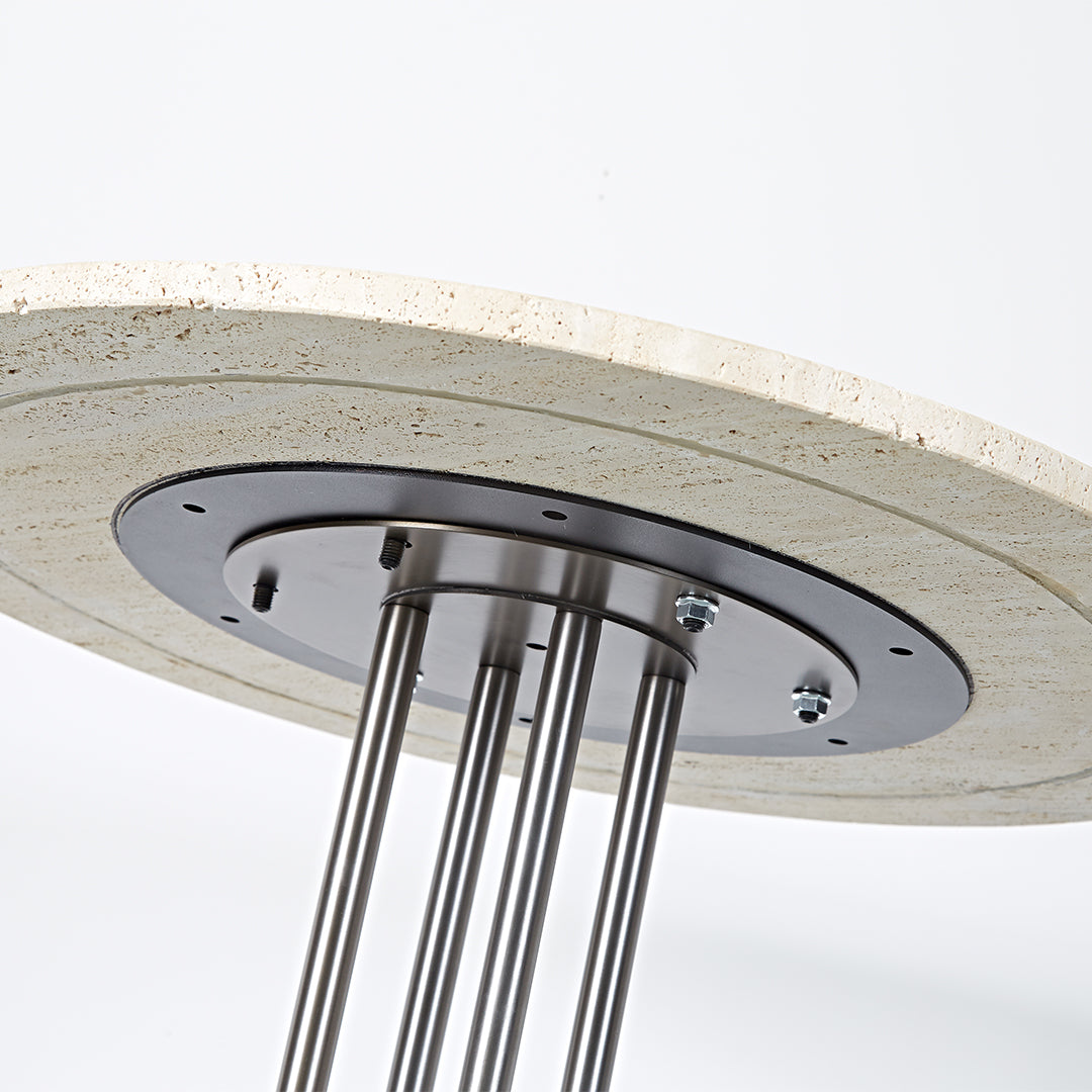 Elysian Travertine Bar Table by BEACON, modern bar table with a travertine top and sleek metal base, ideal for home or commercial use.