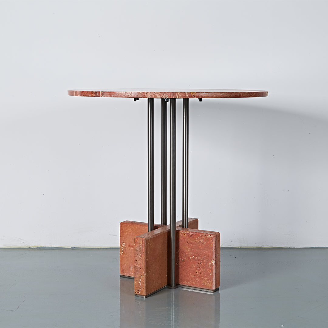 Elysian Travertine Dining Table by BEACON featuring a sleek, rectangular travertine surface and modern wooden legs.