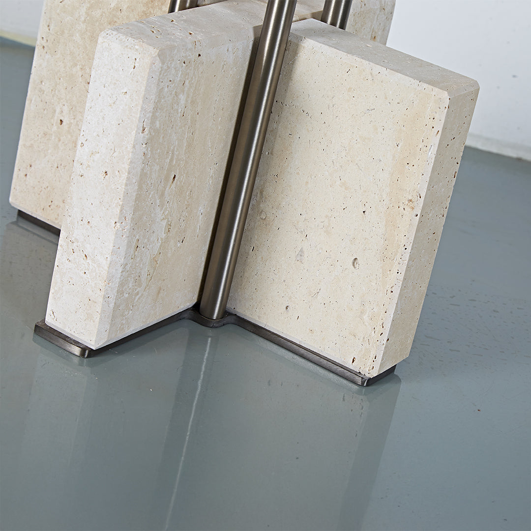 Elysian Travertine Side Table JA043-A - Side Tables - ebarza Furniture UAE | Shop Modern Furniture in Abu Dhabi & Dubai - مفروشات ايبازرا في الامارات | تسوق اثاث عصري وديكورات مميزة في دبي وابوظبي