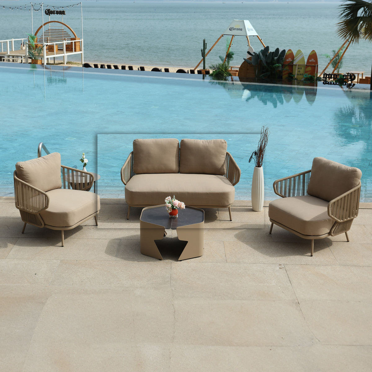 Outdoor BEACON Embrace Love 2-Seat Sofa with cushioned seats and stylish design for comfortable outdoor lounging.