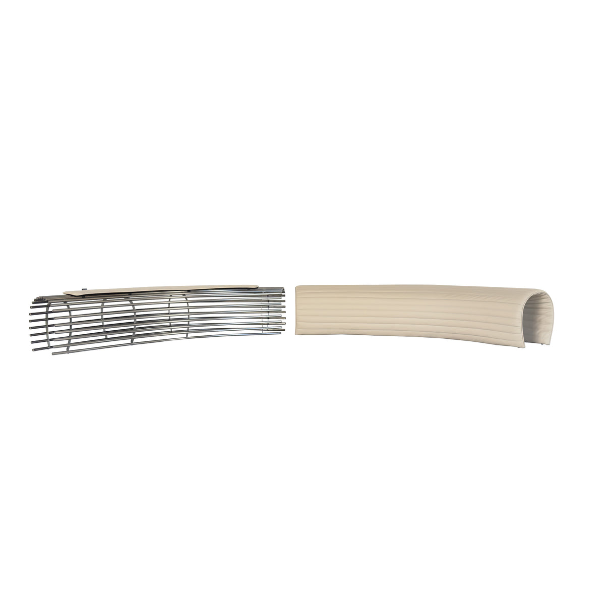Embracing Arc Bench TSS457 by BEACON, a stylish curved wooden bench with sleek metal legs, ideal for modern interiors.