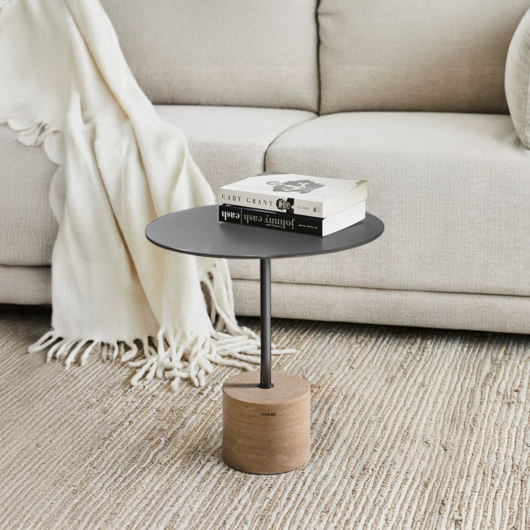 BEACON Espoo Marble Side Table CT8684-44-BG with round top and sleek metal legs, modern accent table for living spaces.