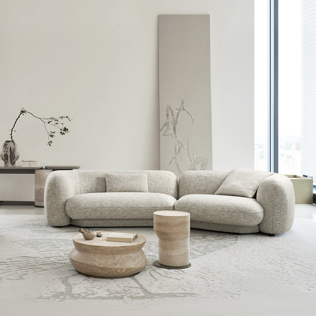 BEACON Euphoria 4 Seater Curved Sofa with plush cushions and modern design, perfect for stylish living rooms.