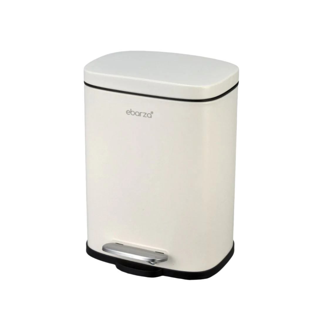 Cream matte fashion rectangle soft-close trash can by BEACON, ideal for bathroom accessories with sleek, modern design.
