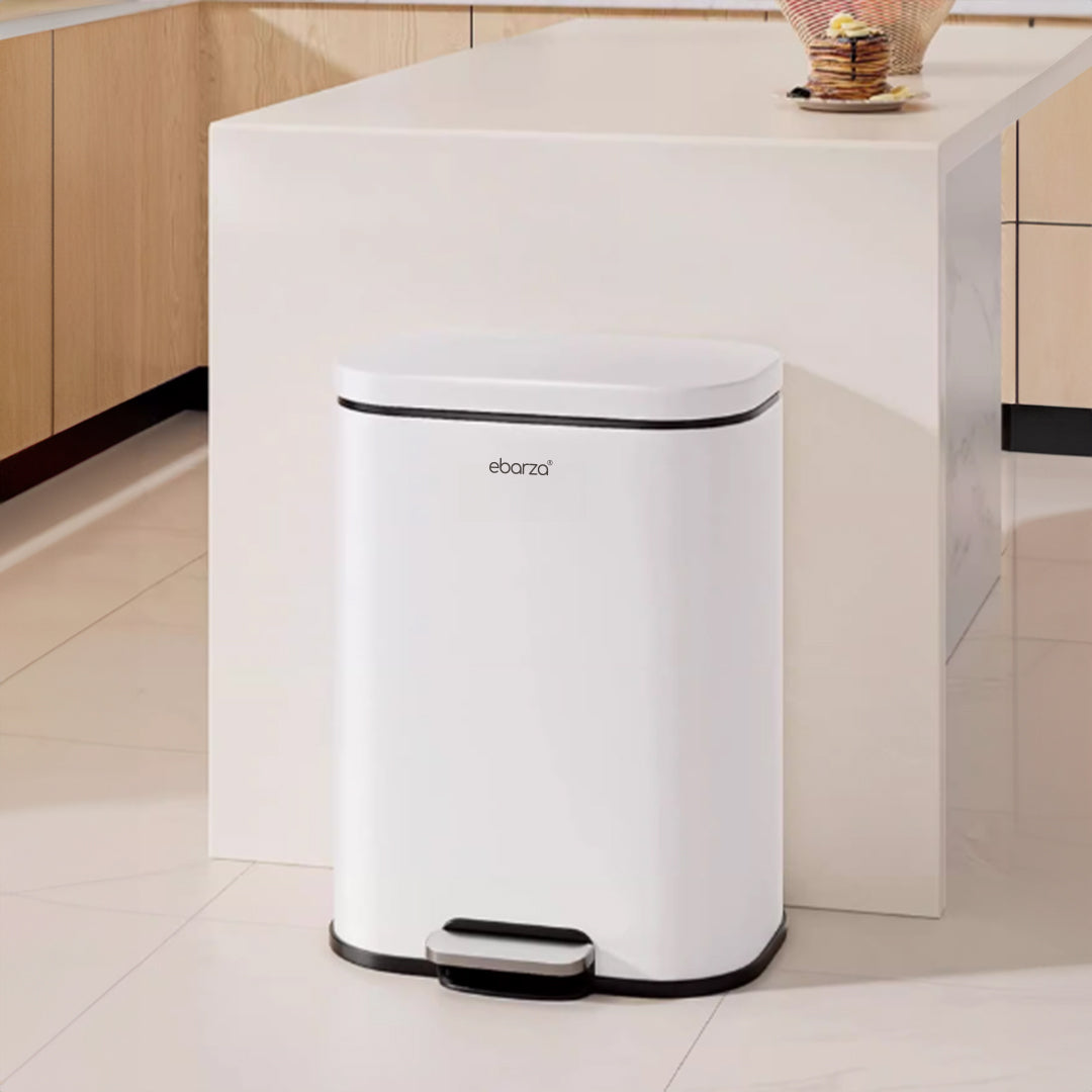 Cream matte fashion rectangle soft-close trash can by BEACON, designed for bathroom accessories with a sleek, modern look.