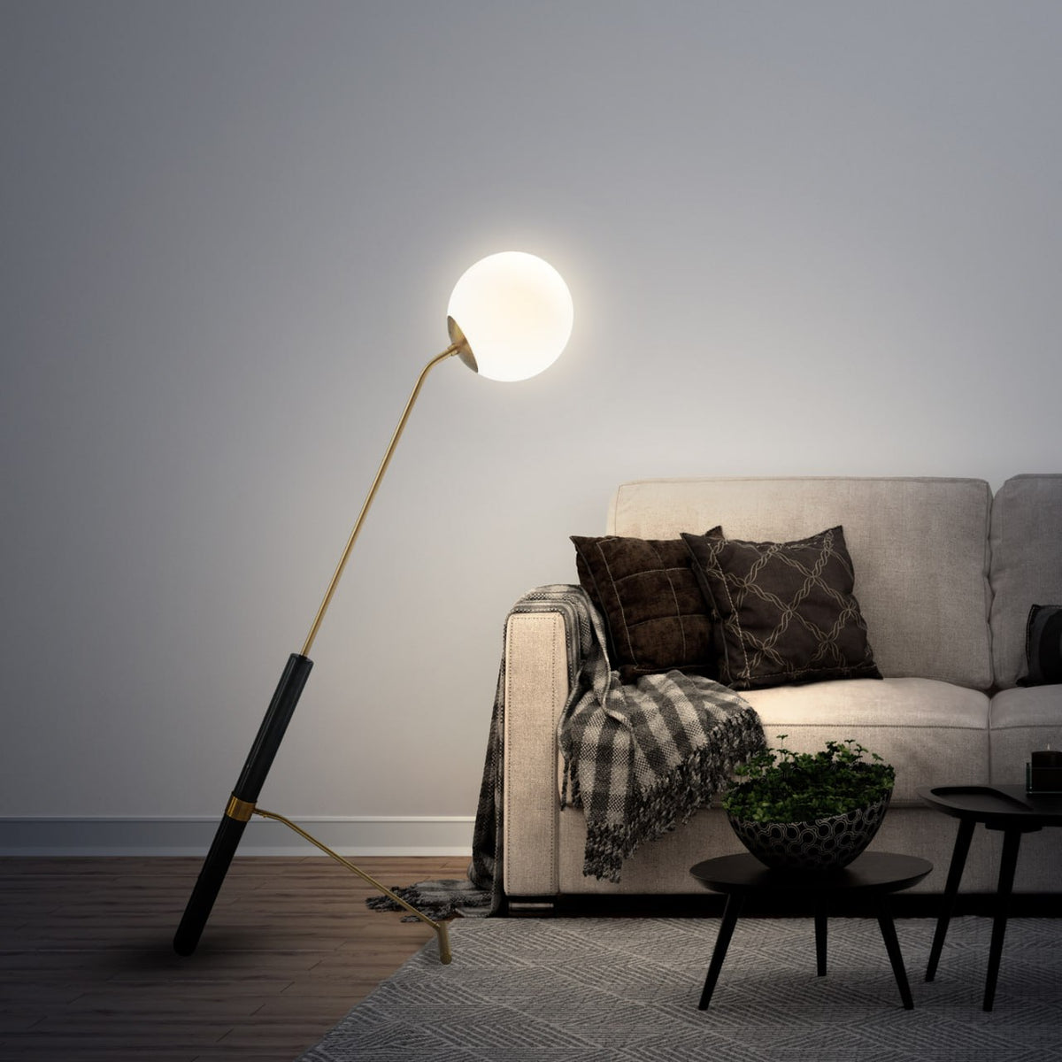 BEACON floor lamp CY-LTD-1005 with sleek modern design, standing tall with a metallic finish and adjustable arm for versatile lighting.