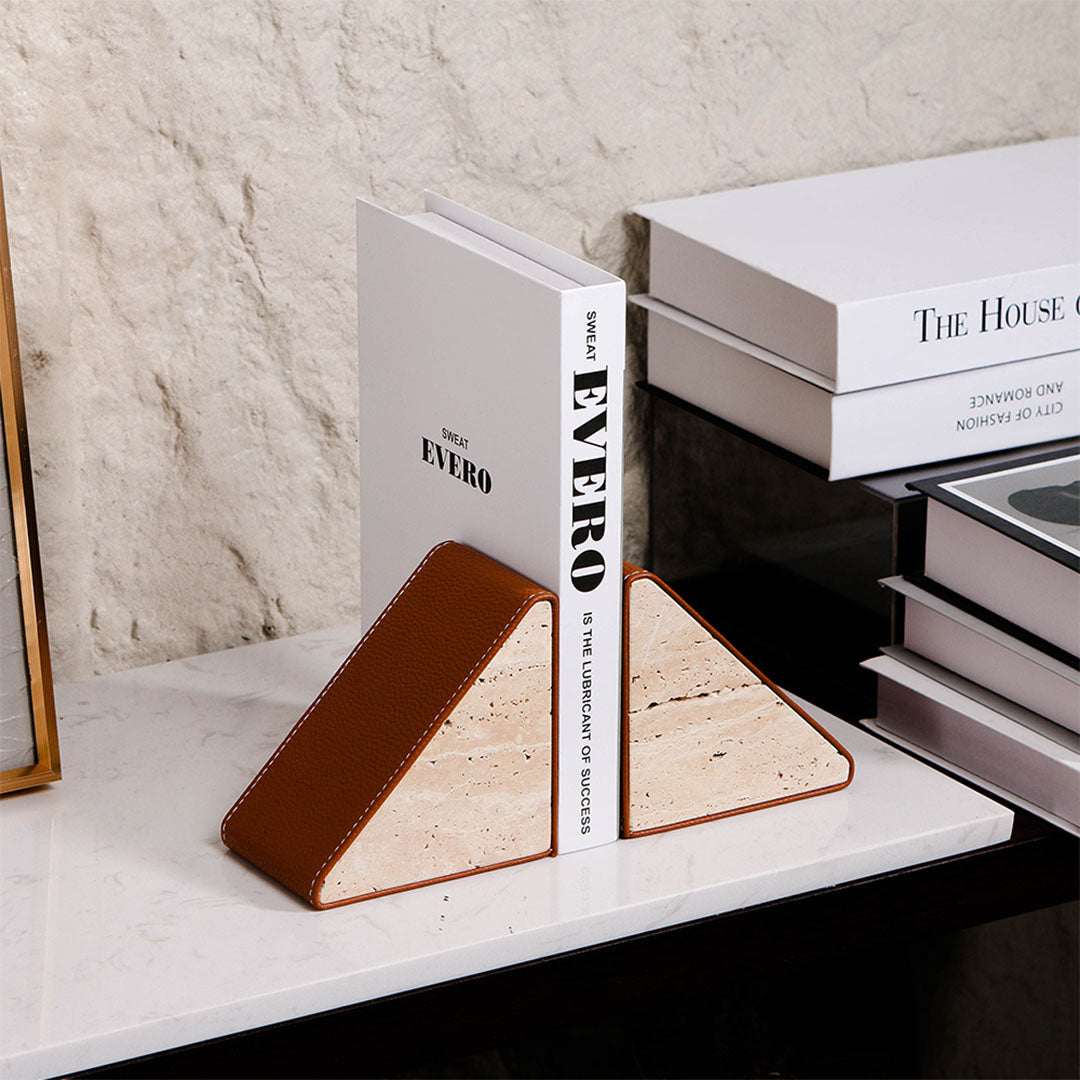 Flora marble bookend by BEACON, stylish decorative bookend with white and gray marble pattern for holding books upright.