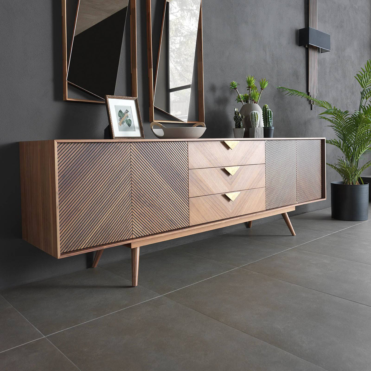 Display of Florya extendable dining table by YOL LIVING, showcasing its sleek wooden surface and extendable feature.