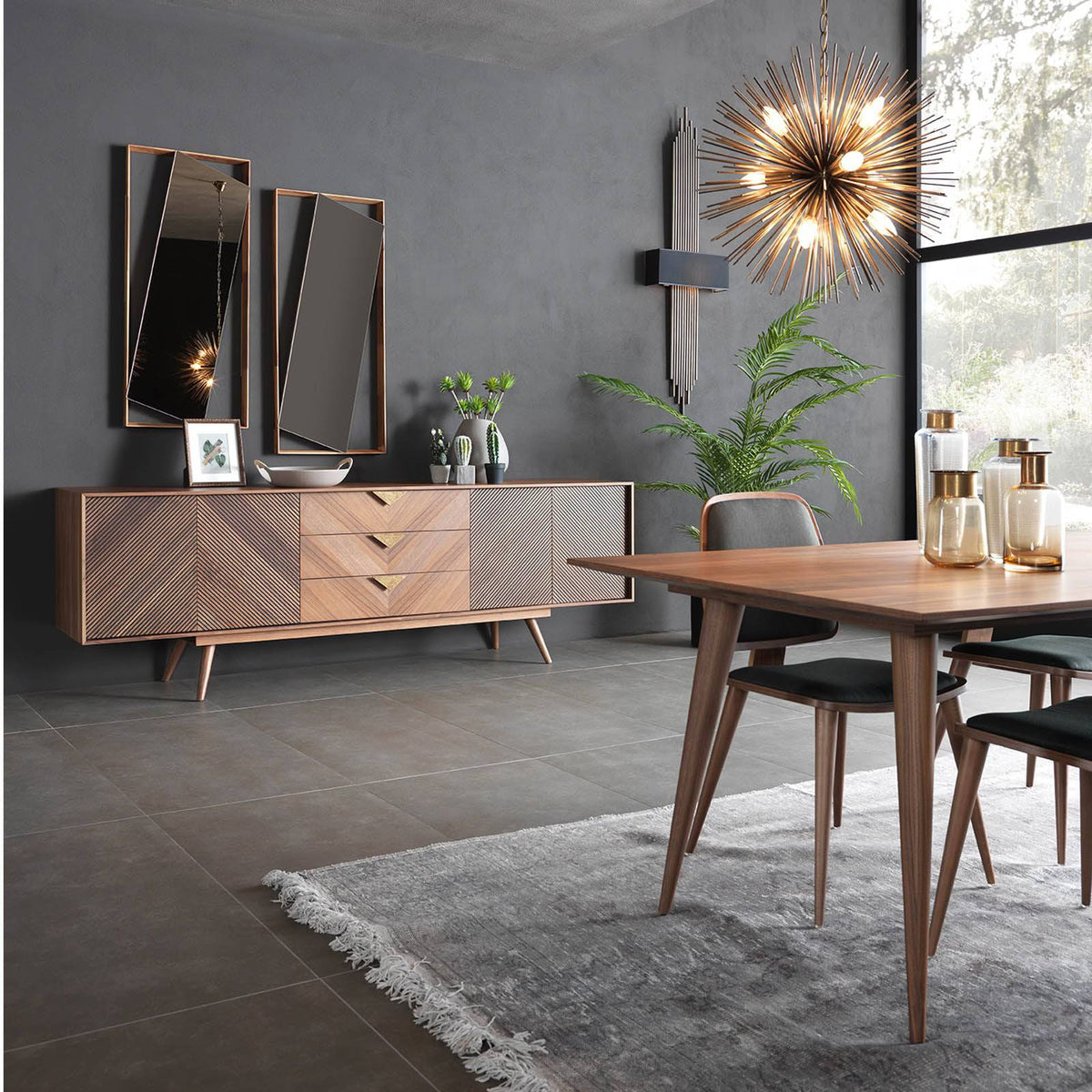 Display image of the Florya extendable dining table by YOL LIVING, showcasing its wooden surface and extendable design.