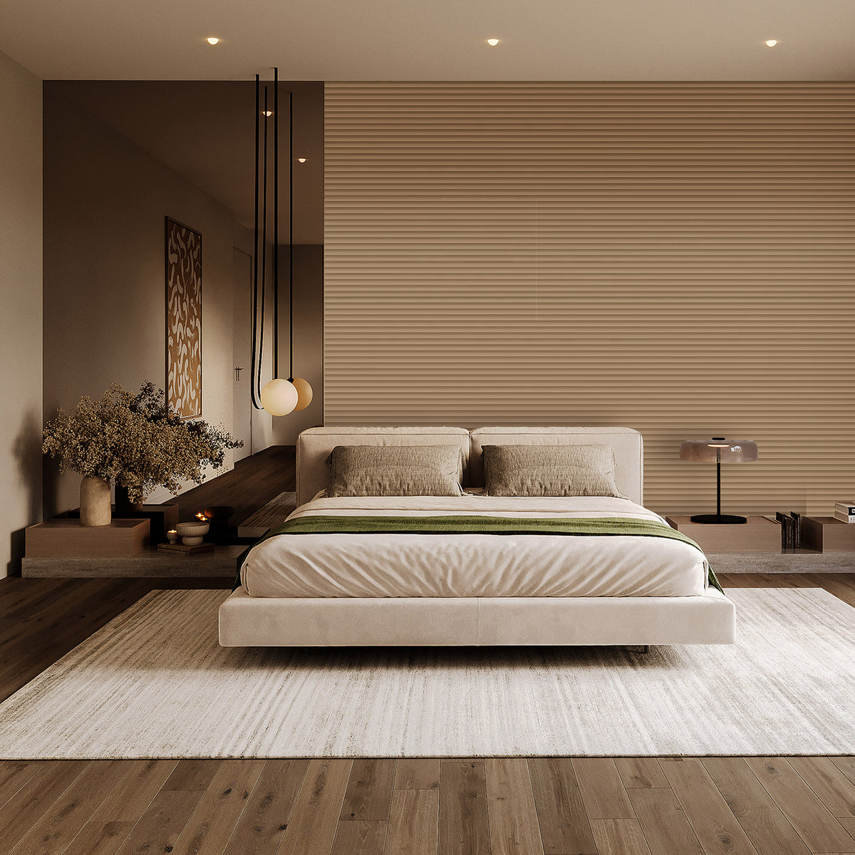 Camel-colored flute pattern wallpaper by BEACON featuring elegant musical instrument design in a stylish, textured finish.