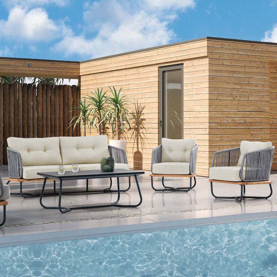 Forsa Solid Teak Wood And Aluminum Outdoor Armchair 1836462 ( Mythra 1 Seater Sofa ) - Outdoor Chairs - ebarza Furniture UAE | Shop Modern Furniture in Abu Dhabi & Dubai - مفروشات ايبازرا في الامارات | تسوق اثاث عصري وديكورات مميزة في دبي وابوظبي