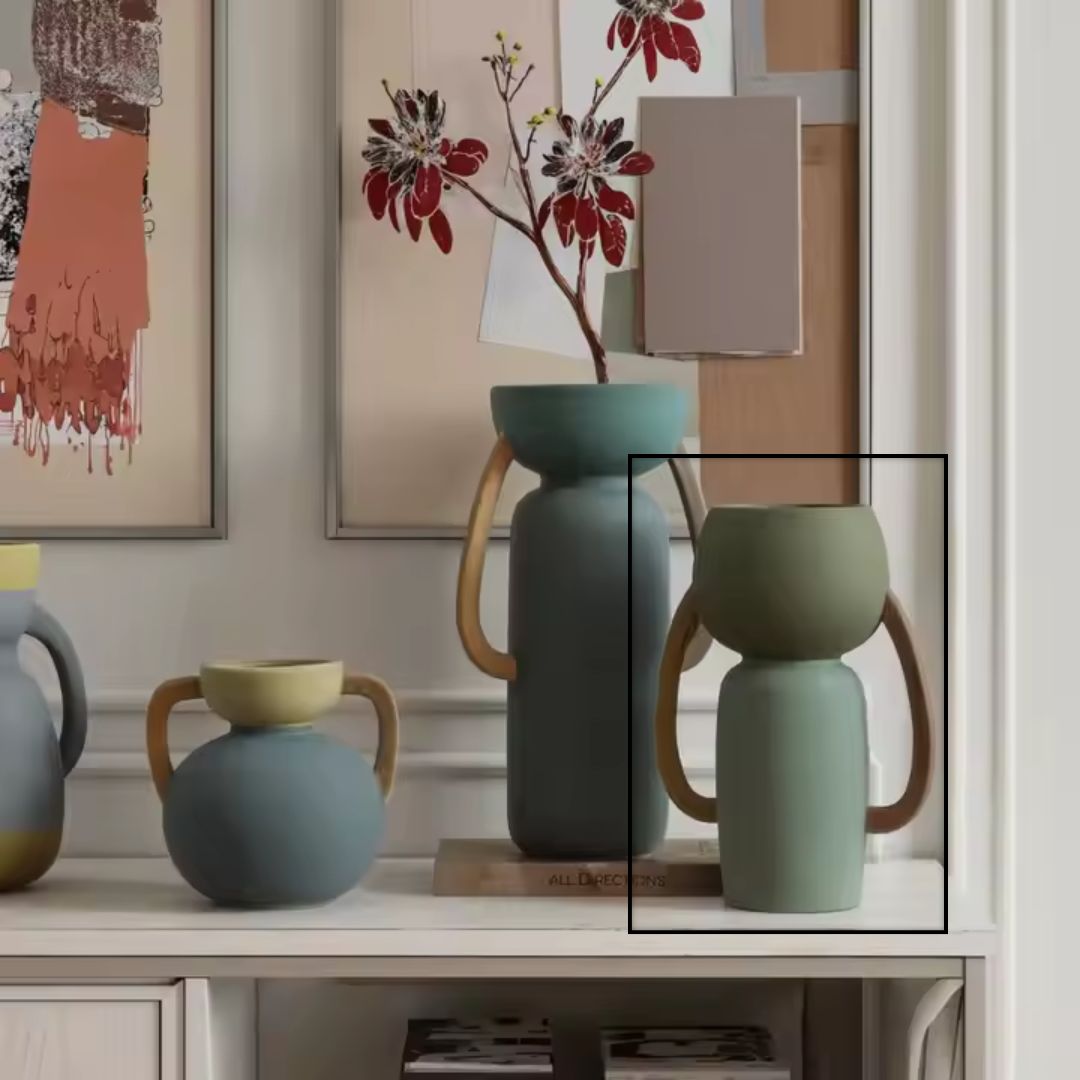 Four-color ceramic amphorae vase by BEACON, featuring a classic shape with vibrant multicolor glaze, perfect for decorative display.