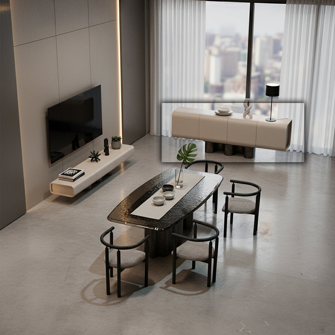 ECOLE LIVING Funda Sideboard with sleek wood finish and modern design, featuring multiple storage compartments and minimalist style.
