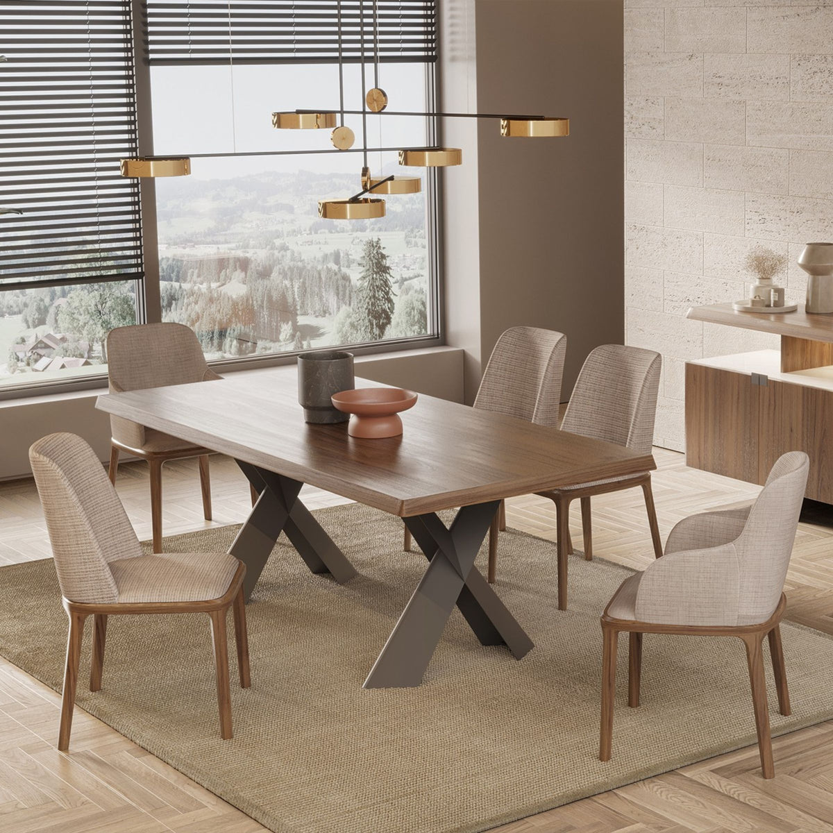 Genova dining chair by YOL LIVING, showcasing a modern design with a sleek wooden frame and upholstered seat.
